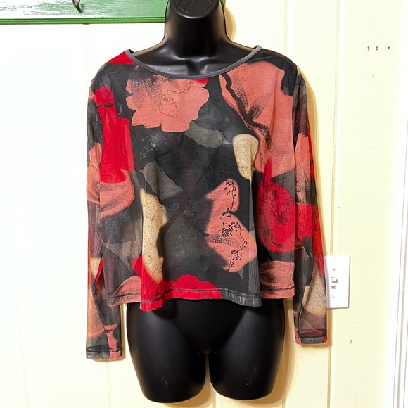 Sympli Floral Camo Mesh Crop Top Long Sleeve Size 8 - Picture 3 of 16